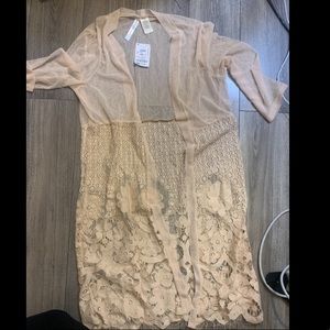 Long line lace and mesh cardigan